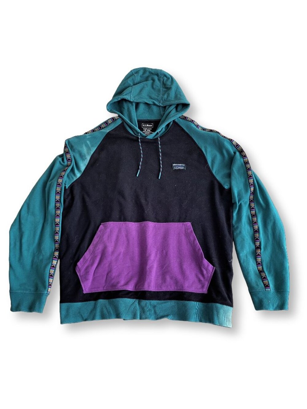 L.L. Bean 2000s Vintage Black Green Aztec Tribal Outdoor Hoodie (XL)